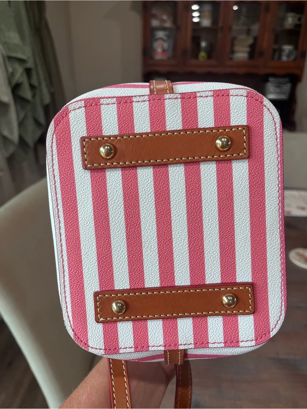 Dooney & Bourke Sullivan Striped Drawstring Bag in Watermelon/White